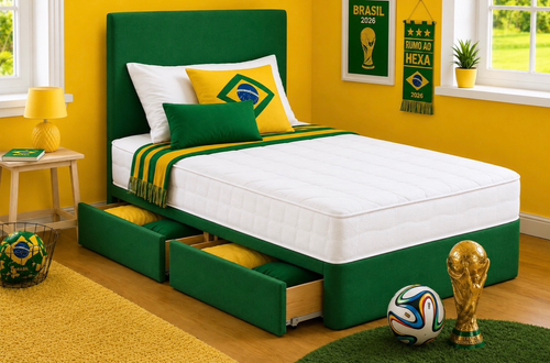 Football Theme Divan Bed Set + Hybrid Eco Mattress — 3ft Single